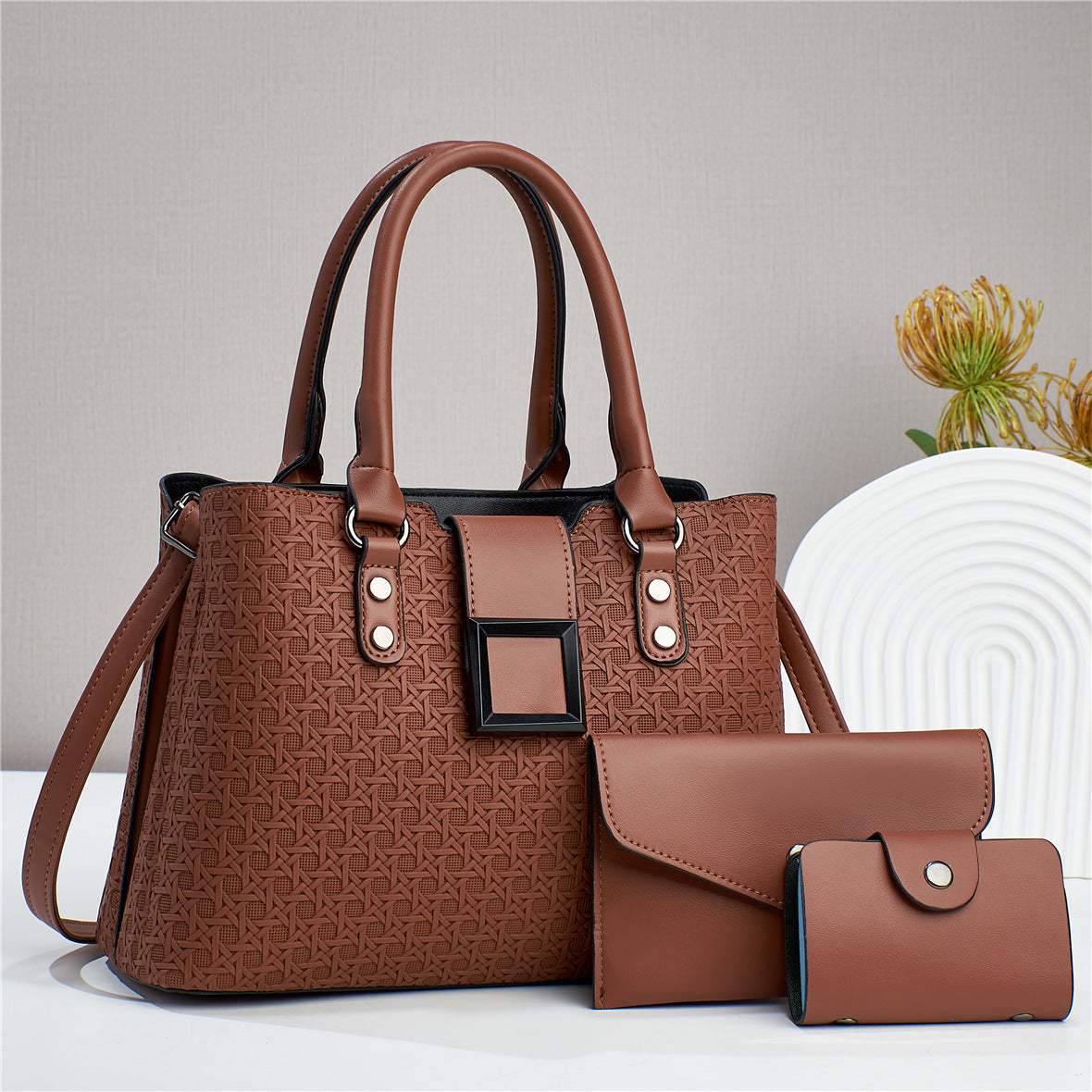 Bags for women 2024 autumn and winter new trend women's bags woven pattern mother-and-child bag three-piece set crossbody shoulder handbag 