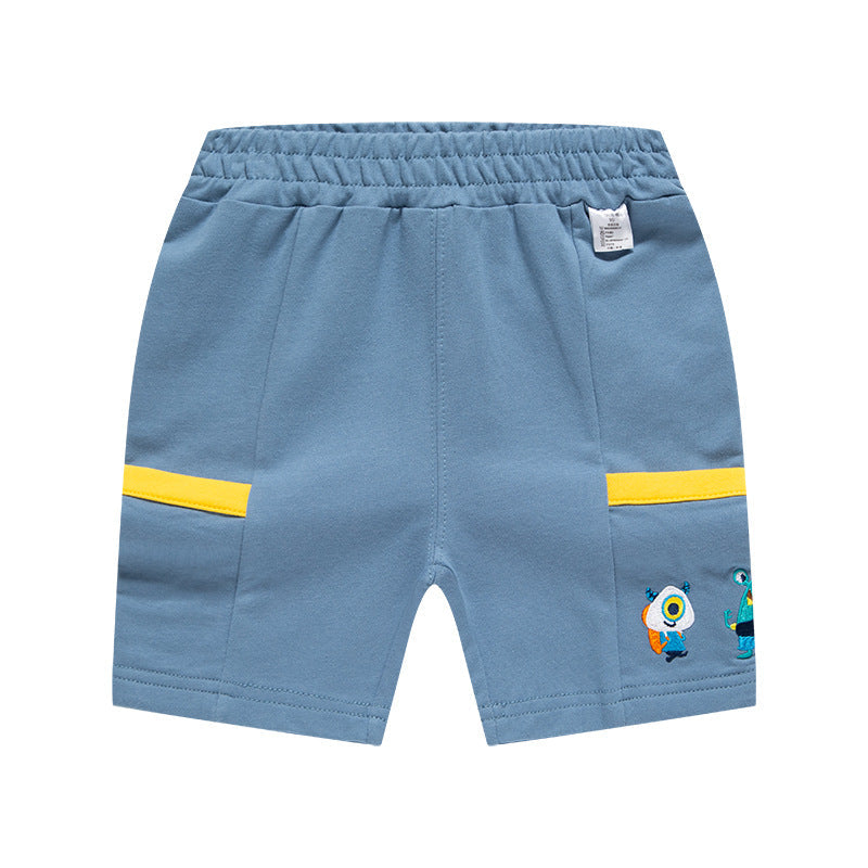 be top children's clothing summer children's shorts little monster embroidered double pocket pants boy bottoms one piece delivery