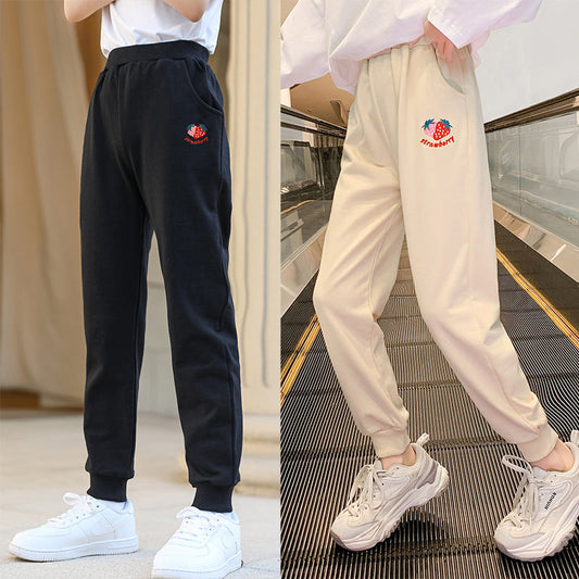 Girls pants spring 2024 new style children's clothing sweatpants sports pants medium and large children's casual pants loose elastic dress