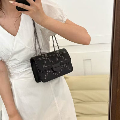 Fashion texture retro small square bag women 2024 new trend simple chain messenger bag trendy ins shoulder bag 