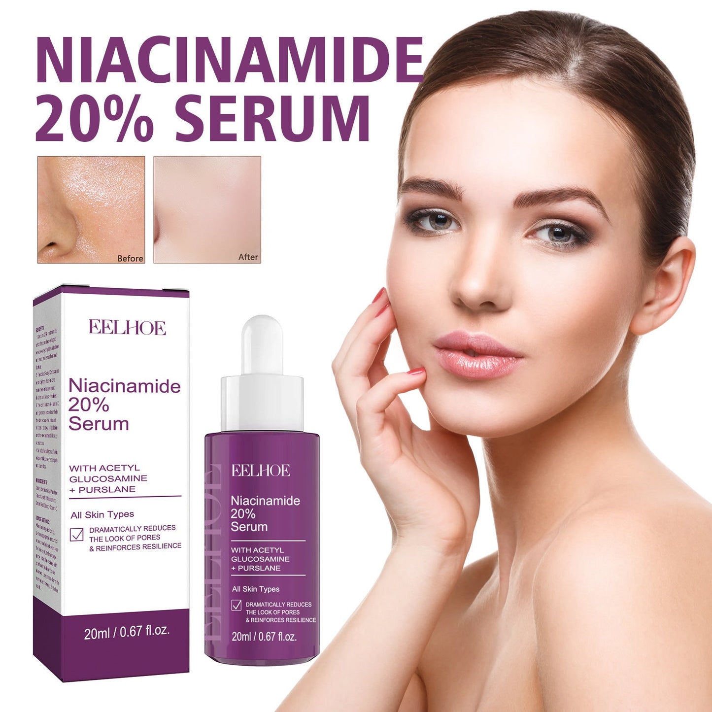 EELHOE Niacinamide Firming Essence Facial Skin Care Lifting Lightens Spots, Nasoda Lines, Wrinkles, Delicate Pores 