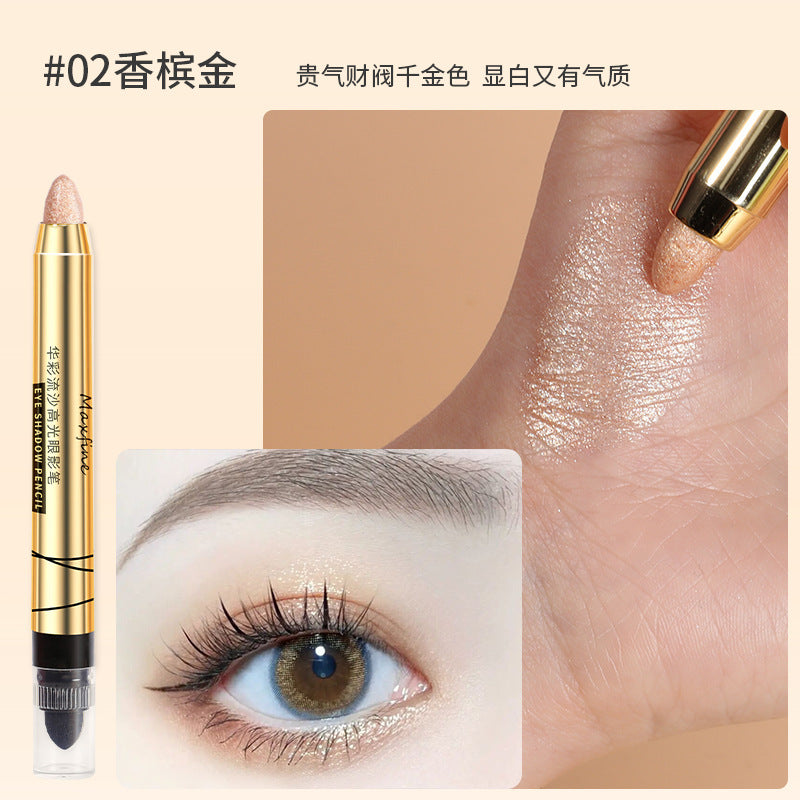 Maxfine quicksand highlight double-head eyeshadow pen pearlescent eyeshadow stick brightens and does not smudge eye makeup for novice women