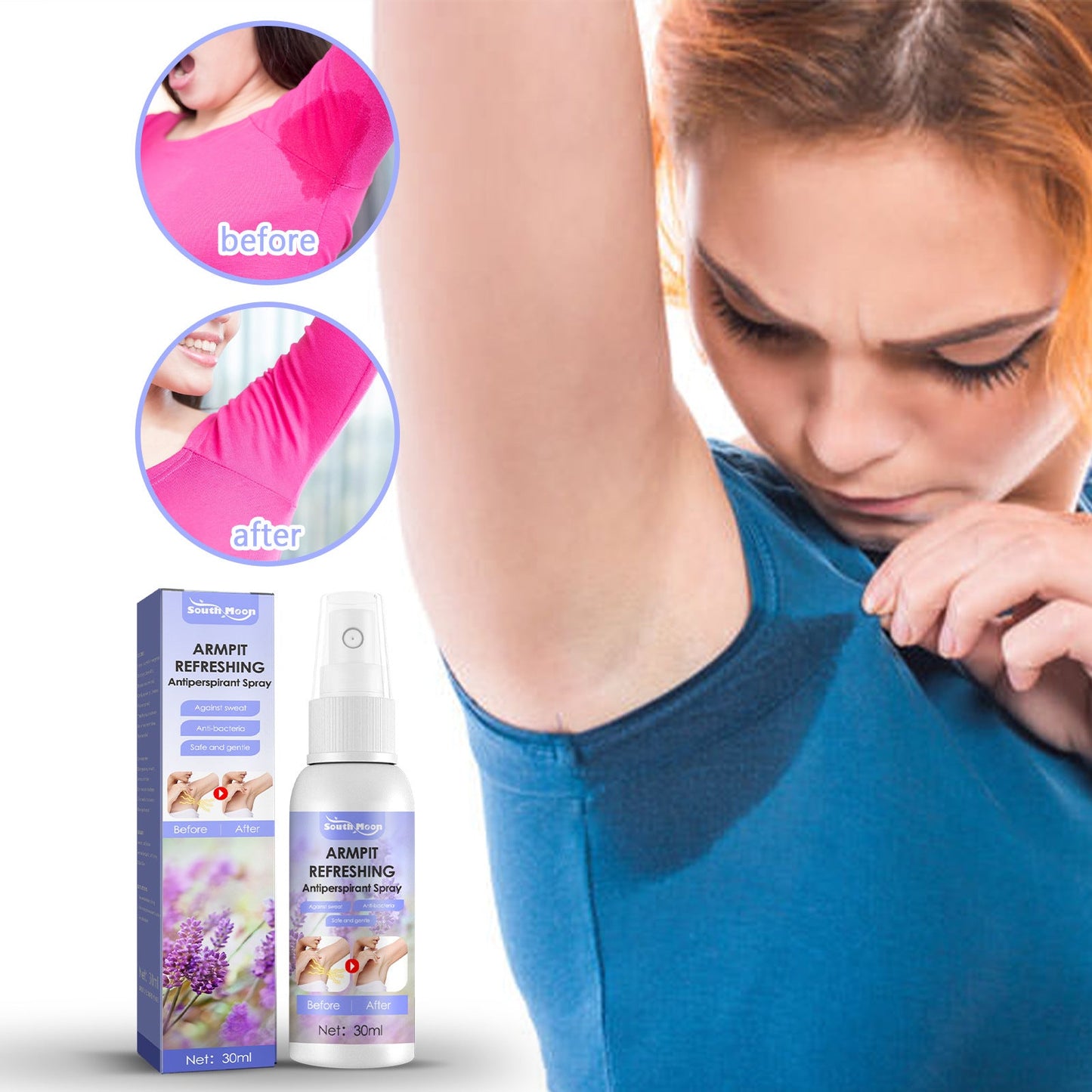 South Moon Lavender Anti-Odor Sweat Spray Underarm Sweat and Odor Body Odor Spray Anti-Odor Sweat Spray 