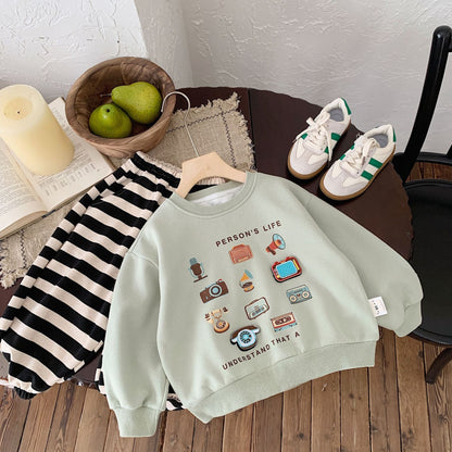 Bangcheng children's sweatshirt round neck pullover 24 spring new boys and girls TV phone printed top G0015