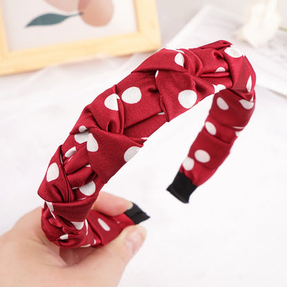 Wave dot headband cream gloss satin pleated ins headband female Korean version of hair accessories fabric hair pressing simple hair cave