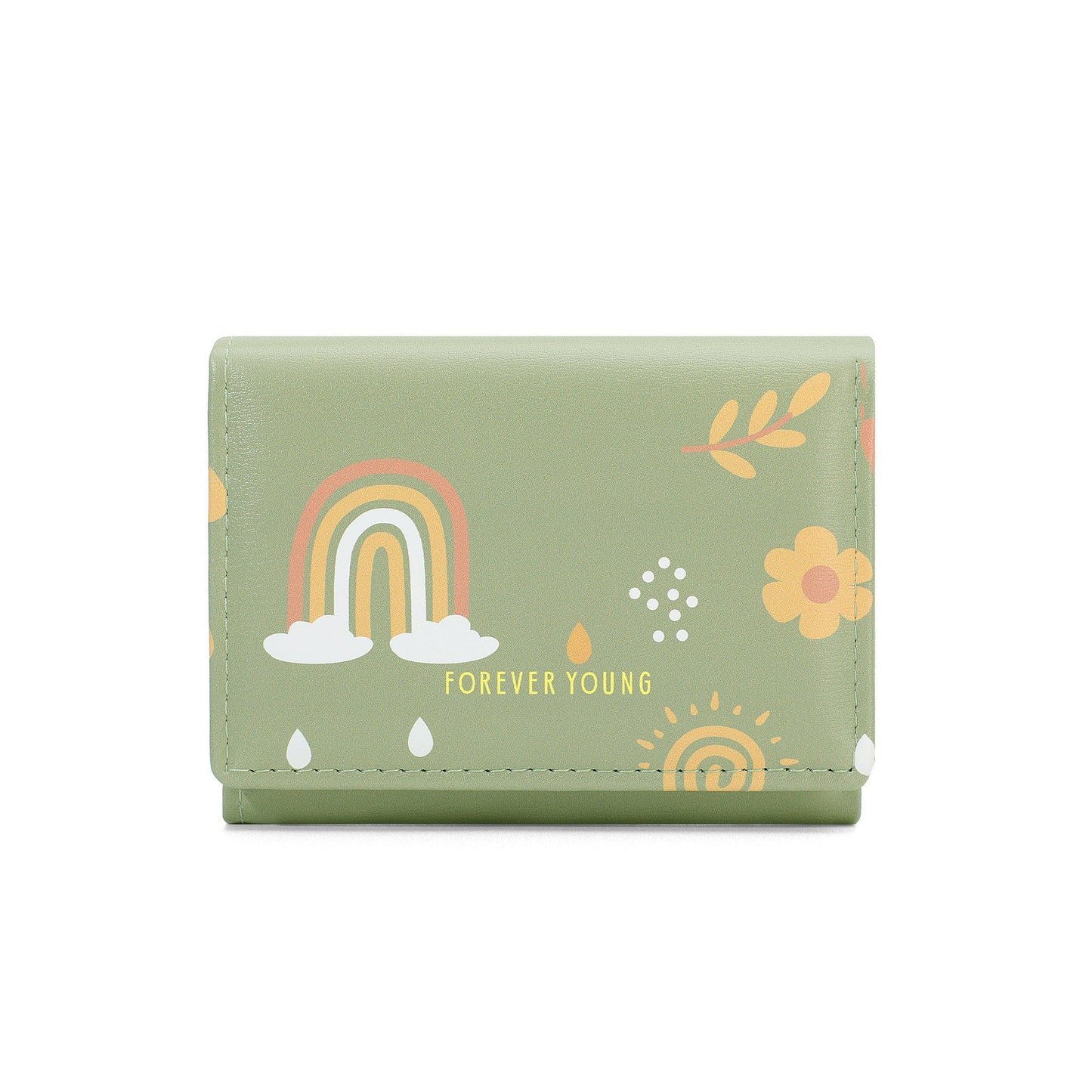 forever young new short women's wallet tri-fold printed simple Korean version of the coin purse pu card bag 