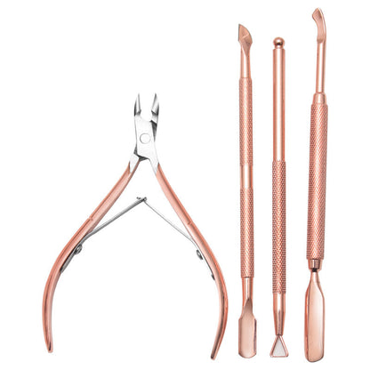 Stainless steel cuticle scissors set rose gold nail polish remover steel push nail art tool cuticle pliers double head dual use nail polish remover