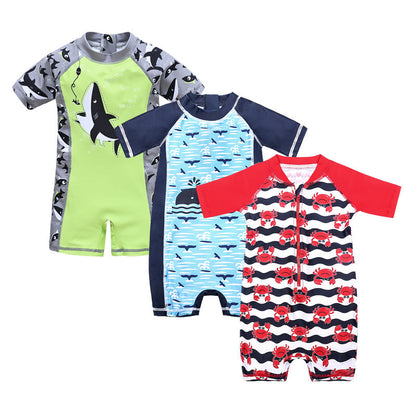 Boys swimsuit cartoon sun protection medium and large baby boy cute hot spring foreign trade children one-piece swimsuit manufacturers wholesale