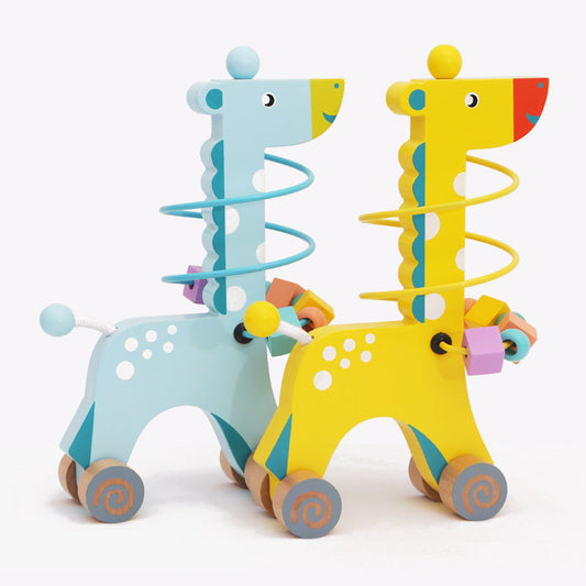 New wooden children's early education three-piece set shape matching intelligence box rainbow set column deer around beads cart toy 