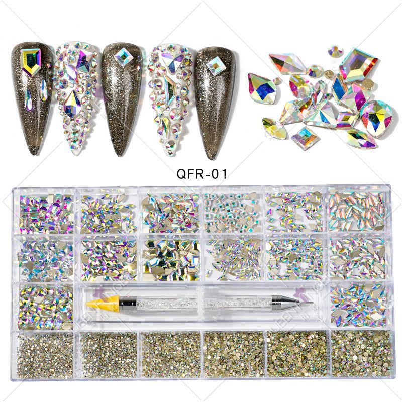 Nail art diamond jewelry 21-grid flat-bottomed special-shaped diamonds of different sizes mixed nail art diamonds special-shaped glass diamonds DIY accessories set