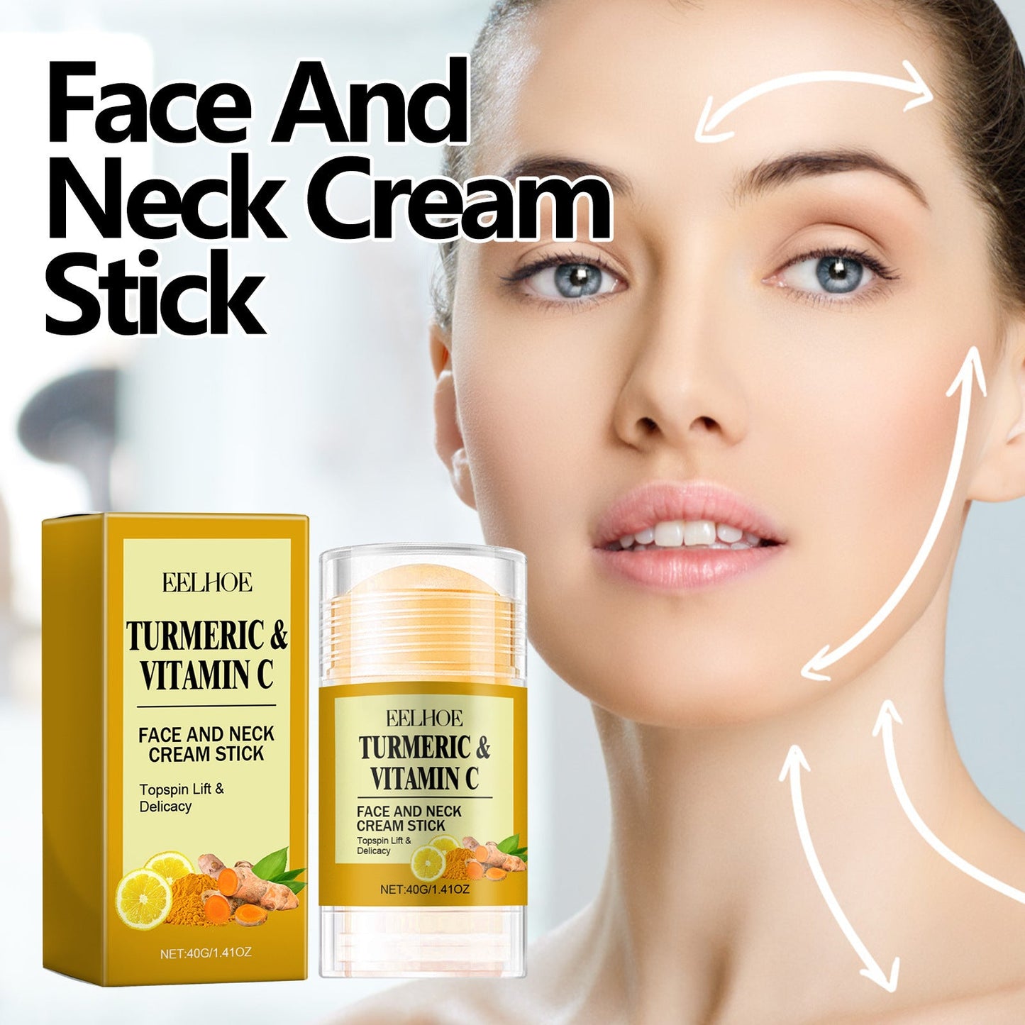 EELHOE Turmeric Facial Neck Cream Stick Lifts, Firms and Diminishes Neck Lines Facial and Neck Cream Moisturizing Neck Cream 