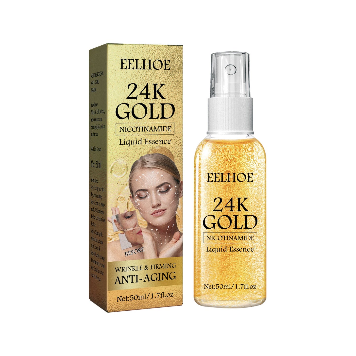 EELHOE 24K gold foil liquid anti-wrinkle spray dilutes fine lines, moisturizes, lifts and tightens the skin essence 