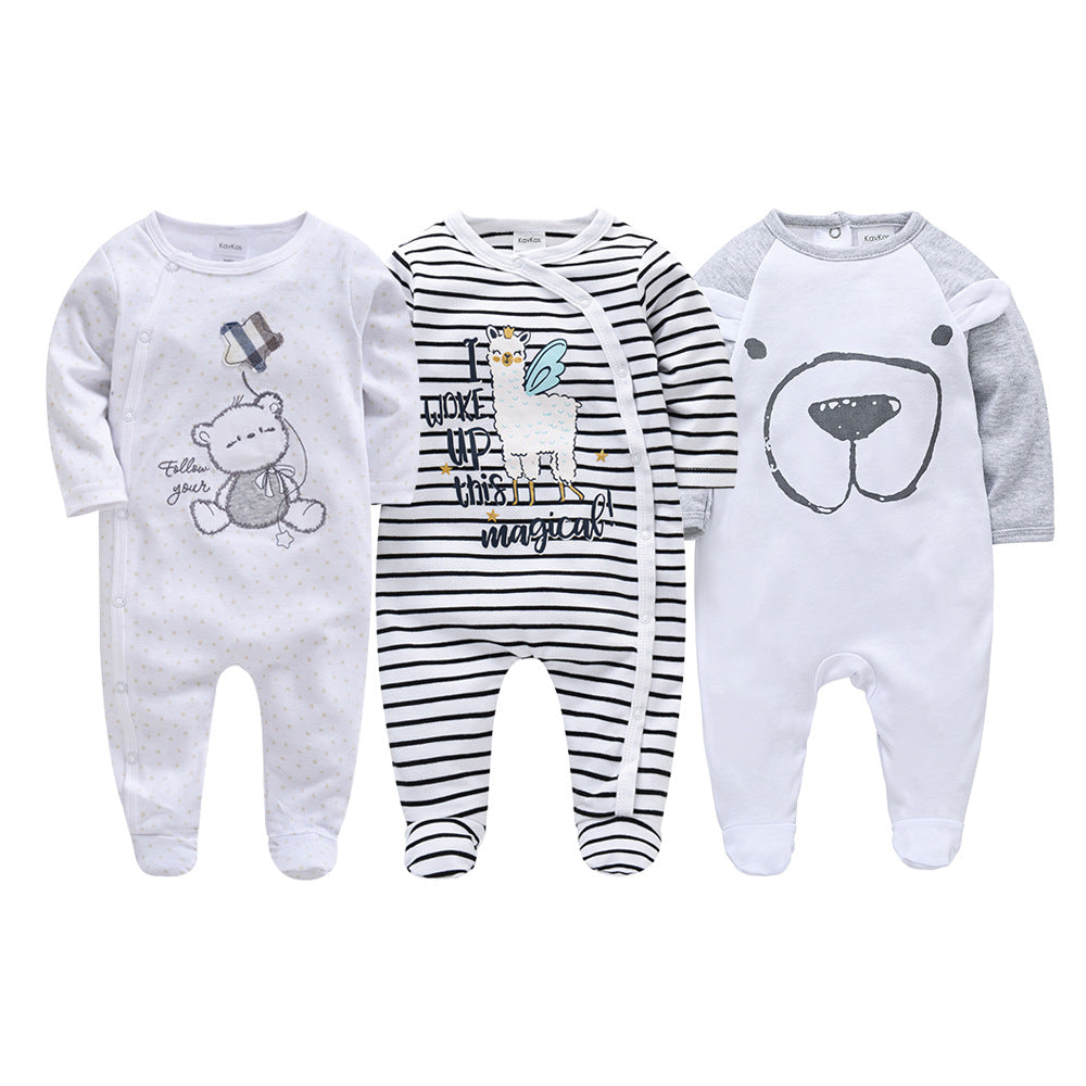 Crawling clothes pure cotton baby jumpsuit 3-piece set baby romper toddler foot-covered long-sleeved newborn pajamas cross-border wholesale