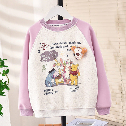 Children's baby girl winter plus velvet thickened sunshine wool sweater pullover bottoming shirt tiger head animal children kindergarten