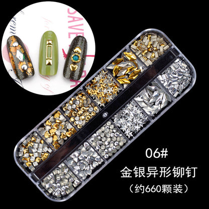 Nail accessories rhinestones flat bottom diamonds hollow rivet nail stickers diamond sequins colored diamonds flat bottom pearl shell pieces Japanese style