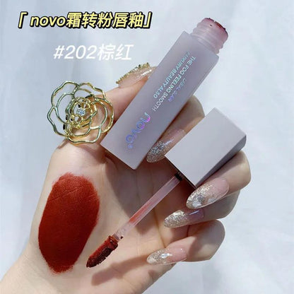 NOVO cute mist lip glaze matte matte waterproof non-fading non-stick cup និស្សិតស្រី តម្លៃសមរម្យ គុណភាពខ្ពស់ ស្បែកស 