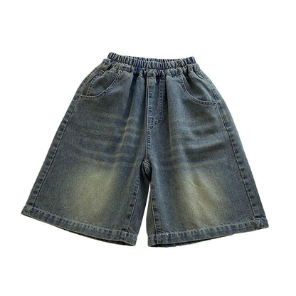 Children's pants boys denim shorts baby breathable straight shorts 2024 summer boys new casual pants