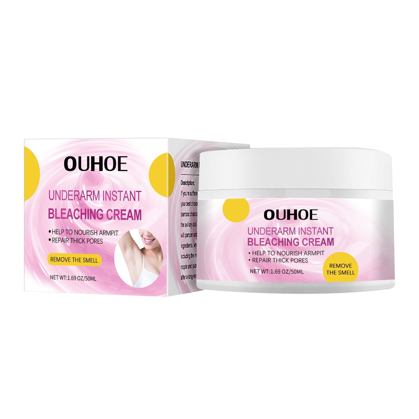 OUHOE Underarm Whitening Cream ជួសជុលក្លៀក កែងដៃ និងសន្លាក់ជង្គង់ ធ្វើអោយស្បែកខ្មៅស្រអាប់ ផ្តល់សំណើម និងធ្វើអោយស្បែកស។ 