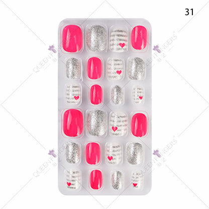 Zhifei manicure 24 ដុំក្នុងបន្ទះ បំណះក្រចកដែលអាចពាក់បាន ក្រចកសិប្បនិម្មិត បំណះកុមារ សិល្បៈក្រចក 