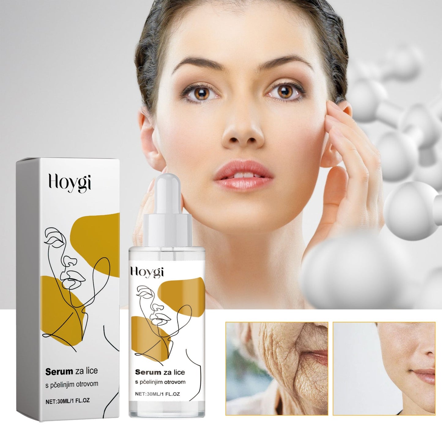 Hoygi Bee Venom Anti-Aging Facial Essence Lightens Fine Lines and Crow's Feet Skin Rejuvenation Long-lasting Moisturizing Anti-Wrinkle Essence 