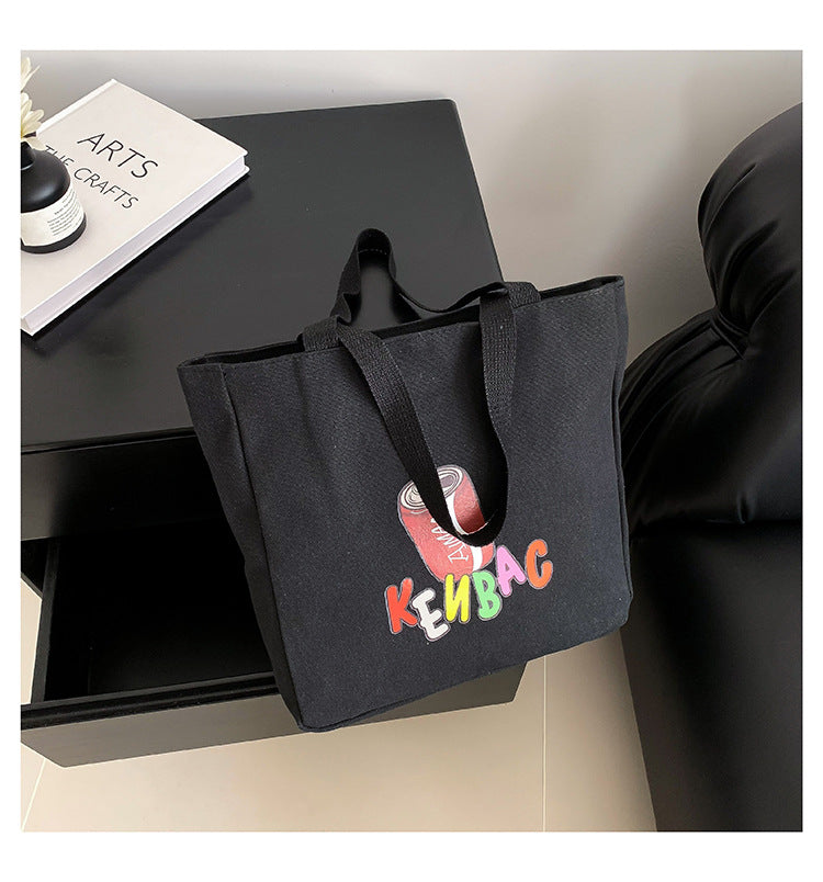 Korean printed canvas bag women 2024 new fashion large capacity trendy casual letter shopping shoulder handbag 