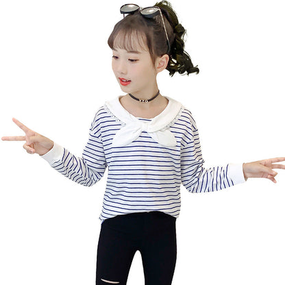 Girls long-sleeved navy style 2024 spring school uniform kindergarten uniform jk uniform striped top cotton campus style