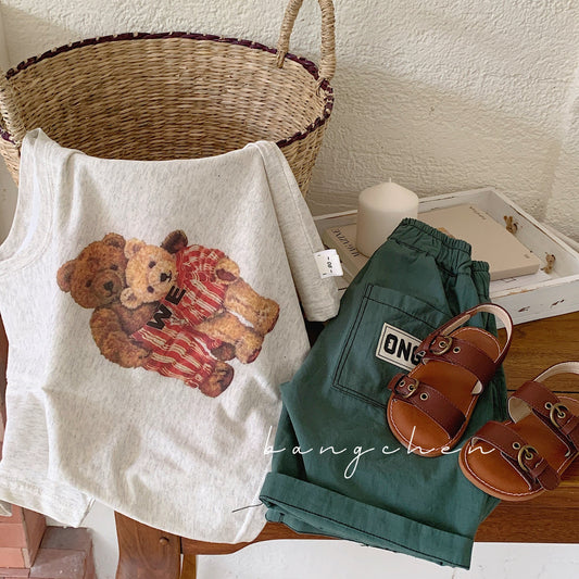 Children's T-shirt Bangcheng 2024 summer cartoon print short T new children's clothing two little bears boy short sleeve G0123