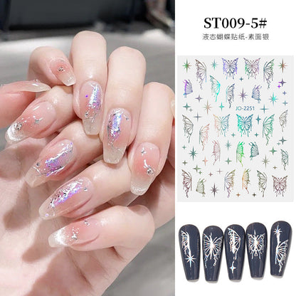 Internet celebrity nail stickers liquid butterfly stickers metal aurora fantasy butterfly hand-made wearable nail stickers