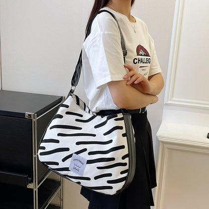 Zebra pattern canvas bag women 2024 new fashion contrast color shoulder bag niche all-match large capacity messenger bag trend 