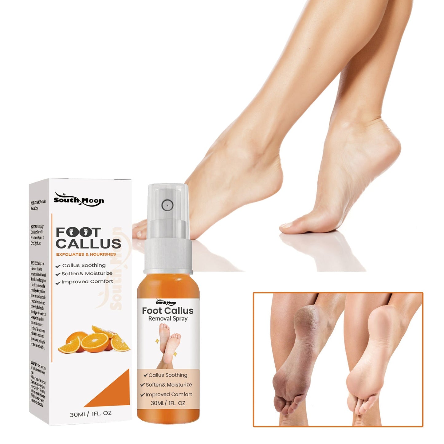 South Moon Foot Exfoliating Spray for Dead Skin, Cracked Skin, Moisturizing, Cleansing, Repairing, Roughness and Callus Removal 