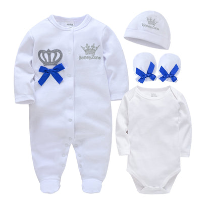 Cross-border Korean version of children's jumpsuit four-piece set long sleeve with hat baby clothes girl baby jumpsuit wholesale