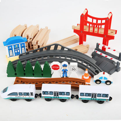 Children's wooden track car children's educational assembly electric magnetic car toy children's early education hands-on assembly set