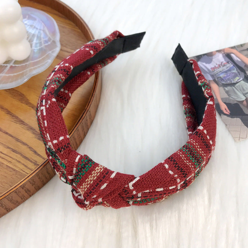 New Christmas series headband for women European and American ethnic style knotted head buckle red fabric plaid headband hair cave women