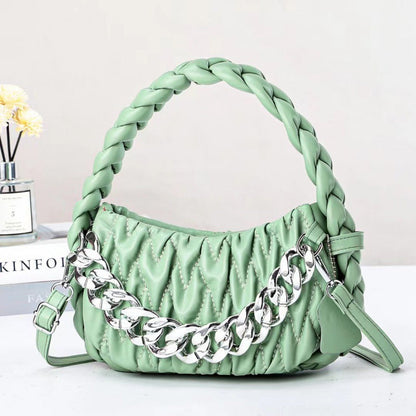 Niche 2024 autumn and winter new trend fashion woven handbag soft leather wrinkled shoulder crossbody chain bag 