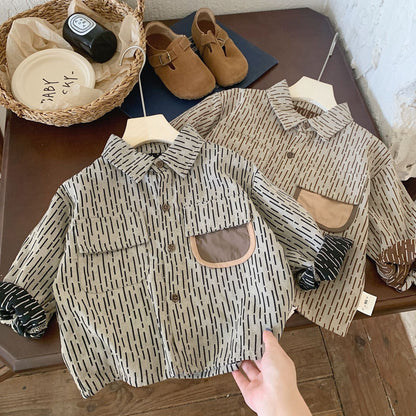 Children's shirt 2024 Bangcheng Spring Boy Korean version of two-color gradient patch shirt casual cardigan trend F0331