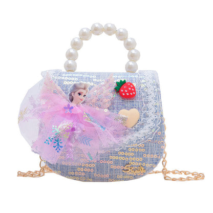 Children's Bags Girls Cute Little Princess Crossbody Bag Cartoon Little Girl Pearl Handbag Versatile Chain Shoulder Bag