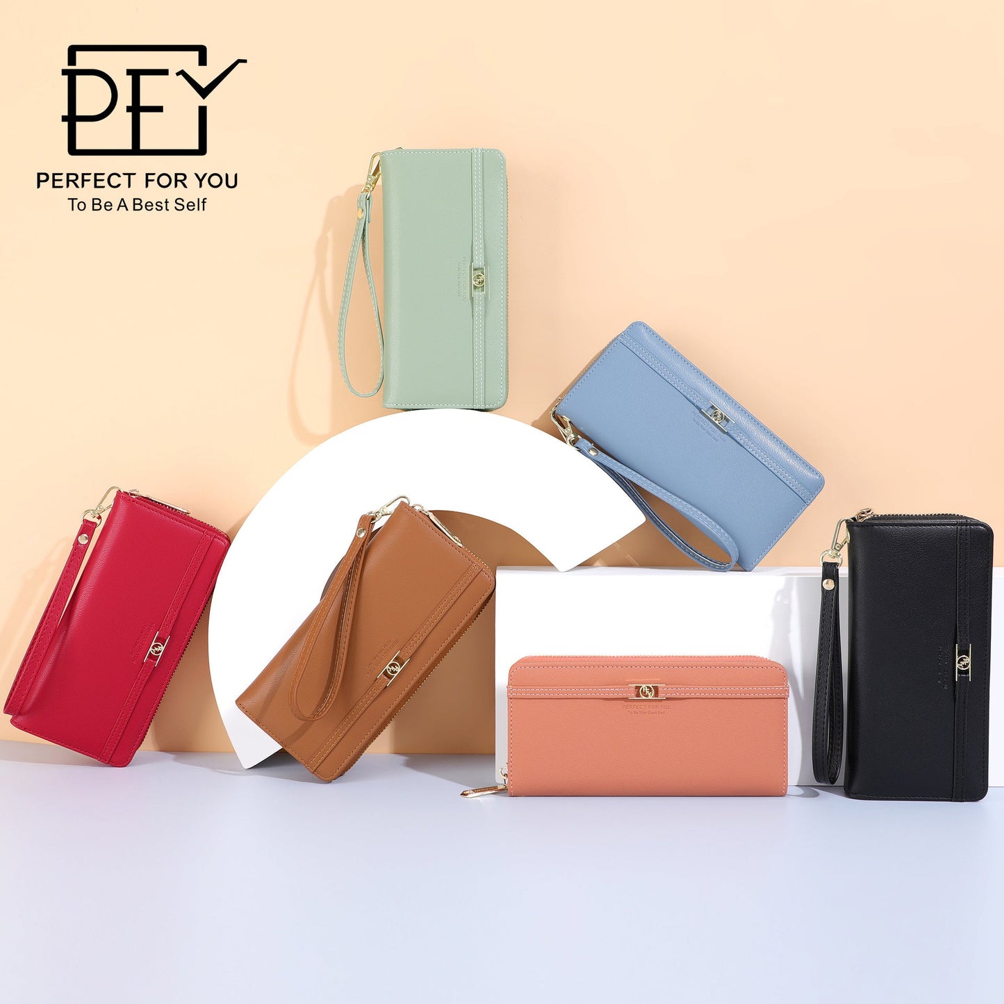 Perfect For You women's wallet solid color long large capacity multi-card slot zipper bag clutch purse 