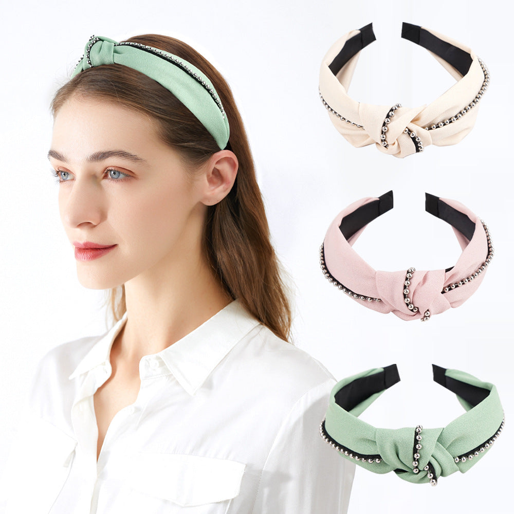 2021 new cross-border French headband women's European and American simple knotted head buckle chain fabric wide-edge headband hair cave women