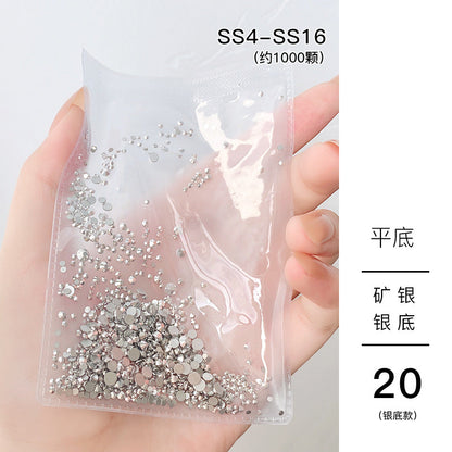 Nail jewelry wholesale 6-grid bagged rhinestones AB diamonds colored diamonds glass diamonds super flash flat bottom diamonds mixed colorful silver bottom