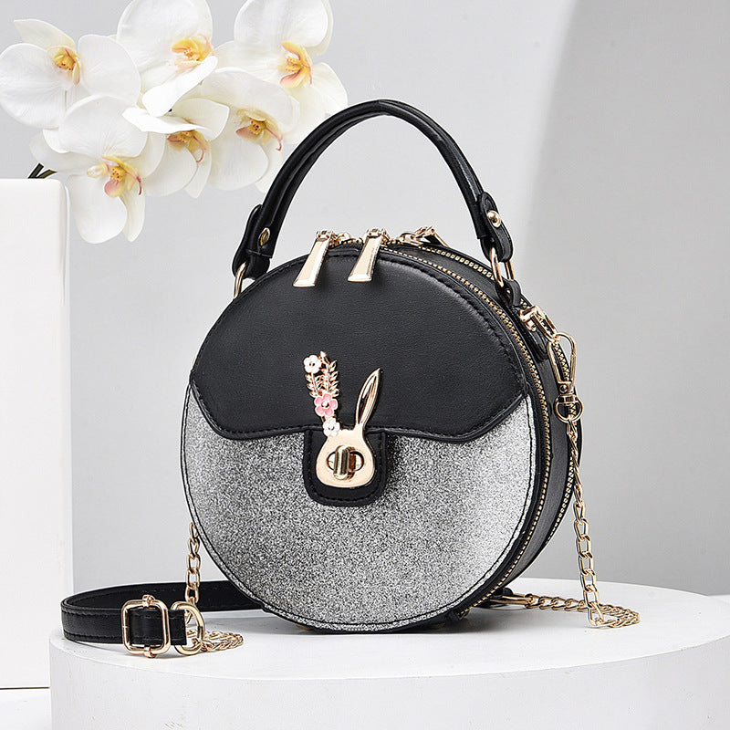 2024 autumn and winter bags for women new chain niche contrast color small round bag hand-held shoulder trend crossbody one piece drop shipping 