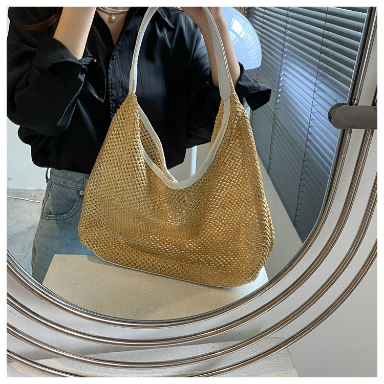 2024 new women's bag trend urban simple shoulder bag retro woven high value all-match tote bag wholesale 