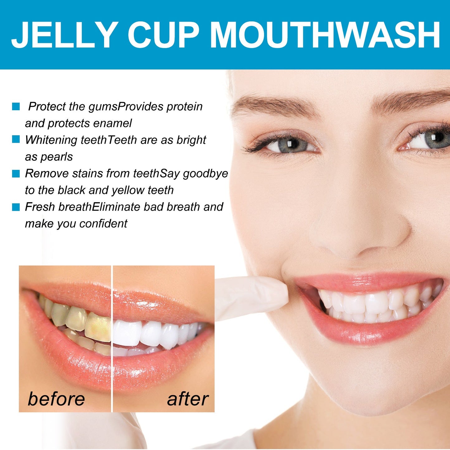 EELHOE jelly cup mouthwash cleans oral odor, tooth stains, smoke stains, whitens teeth care, fresh breath 