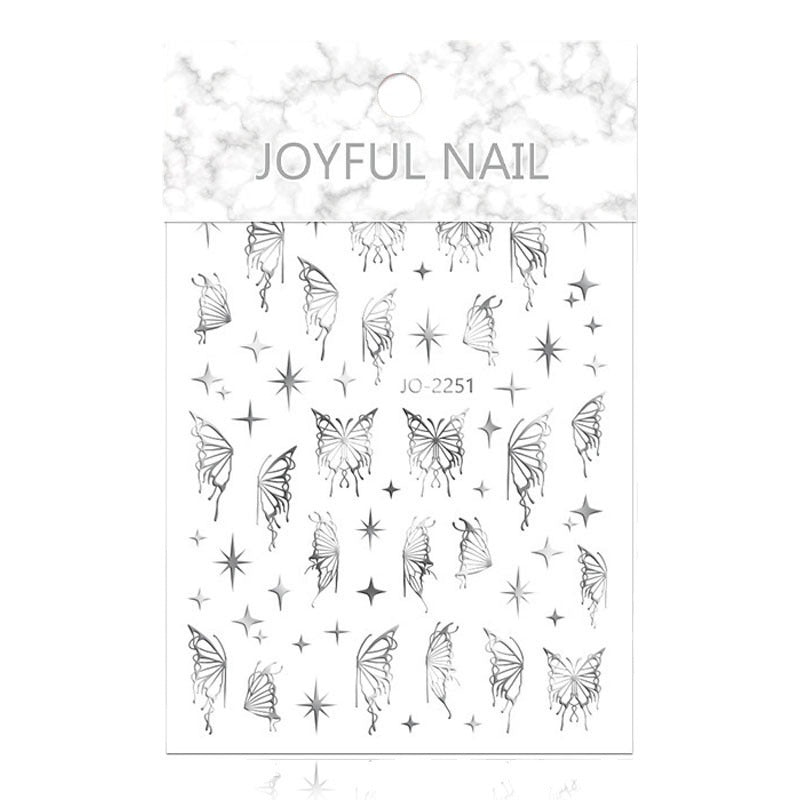 New hollow butterfly hot gold and silver nail stickers star-shaped small fragrance style laser three-dimensional relief cross-border nail stickers