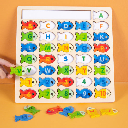 Children's wooden early education color classification enlightenment number letter recognition matching magnetic fishing game educational toy