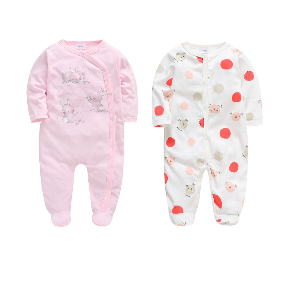 Amazon cotton 2-piece baby jumpsuit long-sleeved foot-wrapped infant Korean version jumpsuit crawling clothes cross-border