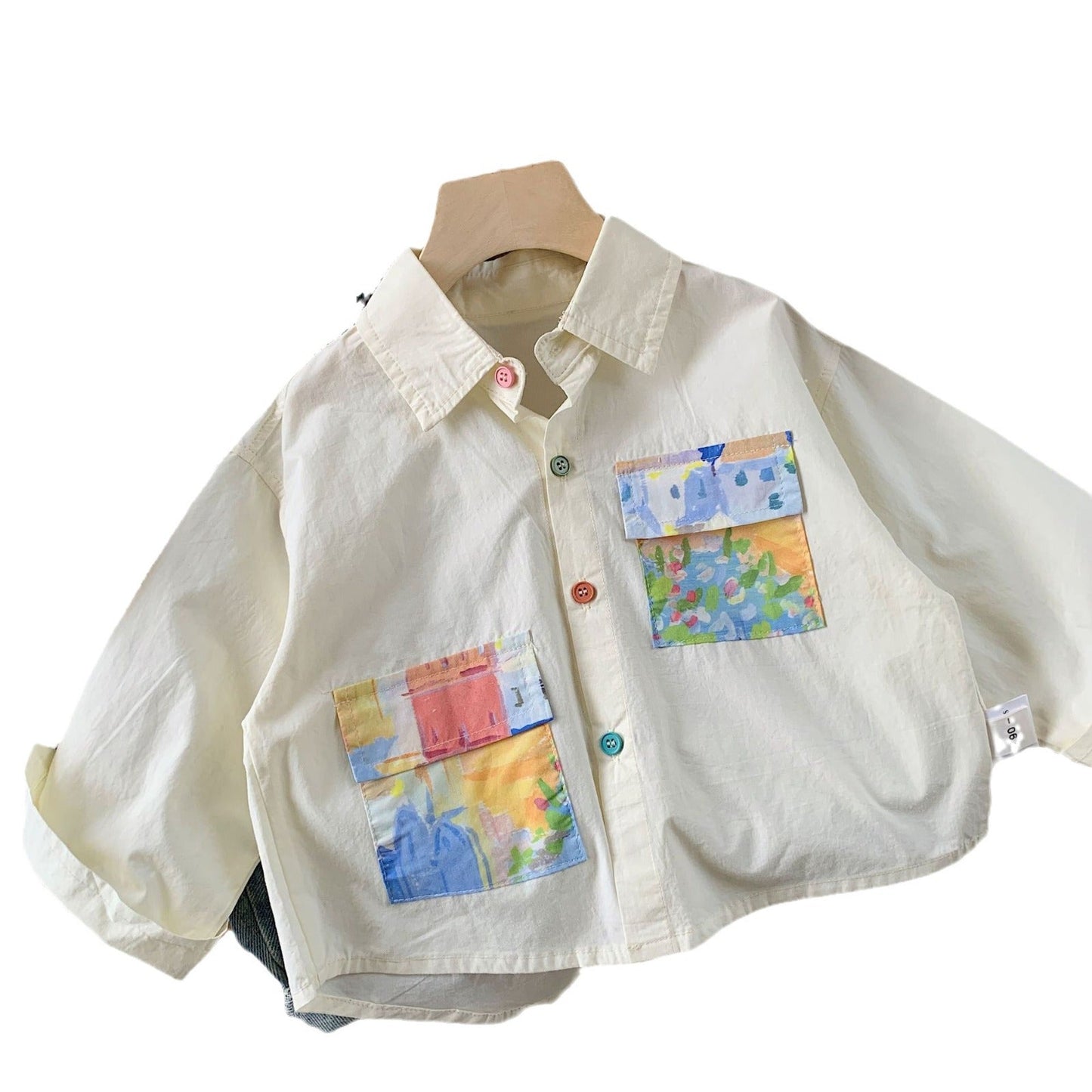 Children's shirt Bangcheng 2024 summer boys' colored button shirt children's clothing trendy painting pocket jacket G0059