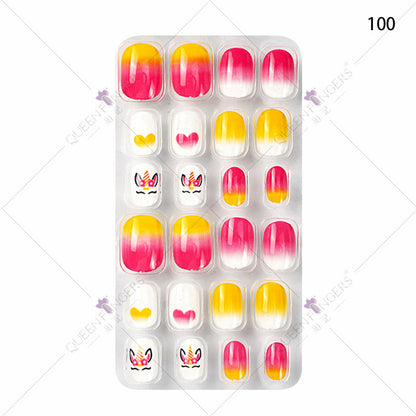 Zhifei nail art children's finished nail pieces 24 pieces flame cartoon bagged wearable finished nail art children's patches