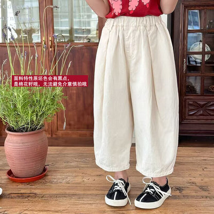 Amo Beibei children's trousers 2024 summer boys and girls loose washed cotton casual pants for middle and large children thin straight pants