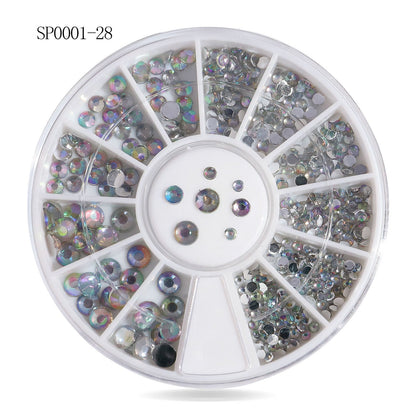 Cross-border nail art accessories nail flat bottom fantasy alloy diamond special-shaped white AB rhinestone accessories 12 grid turntable wholesale