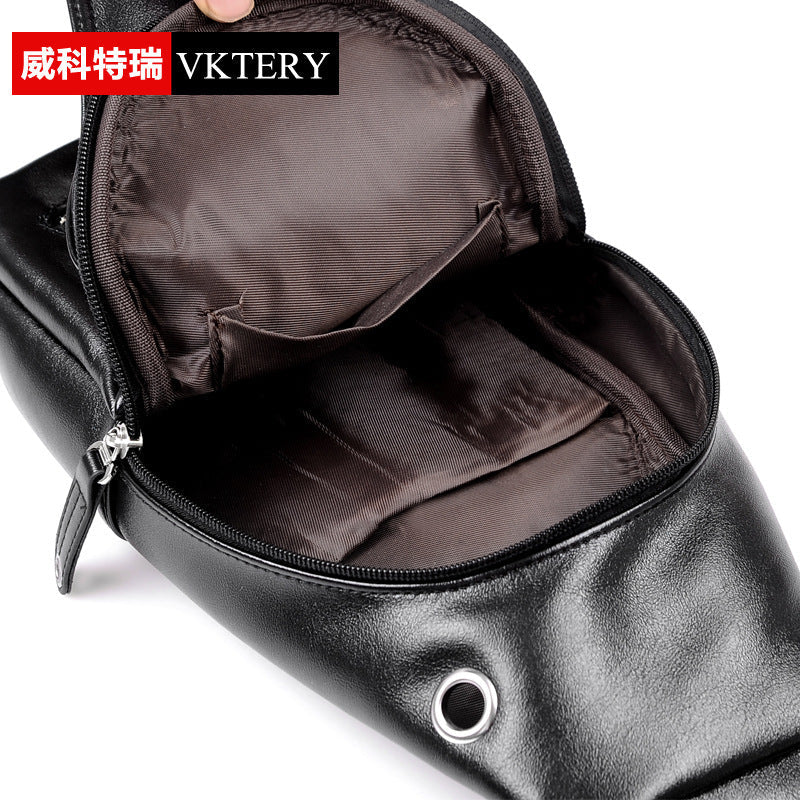 Vicoteri PU leather men's chest bag fashion Korean version multifunctional men's chest bag business retro men's chest bag 